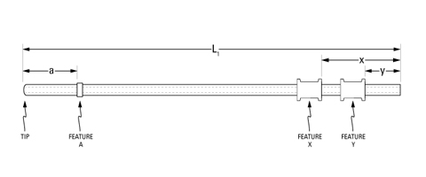先端部にビーズが1つと、終端部にスプールカラーが2つ付いたタイプ [先端部形状：ラウンド、ビーズｘ計1 (先端部：ｘ1)]